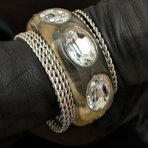 #40. Vintage Clear  Lucite Bangle With Stones & Bangles